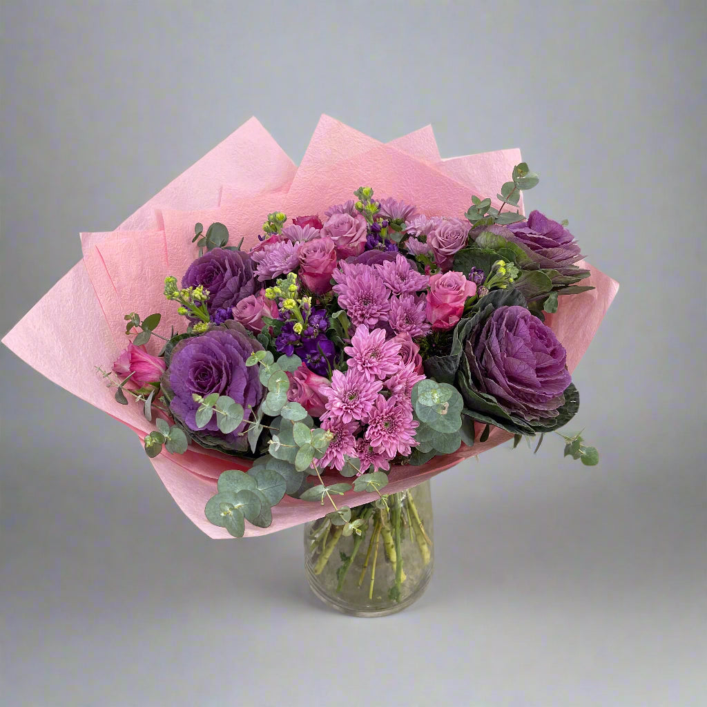 Glacial Grace purple flower bouquet handmade by Sandringham florist.