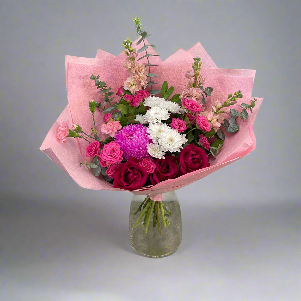 Pink flower bouquet front-facing arrangement — Melbourne florist delivery.