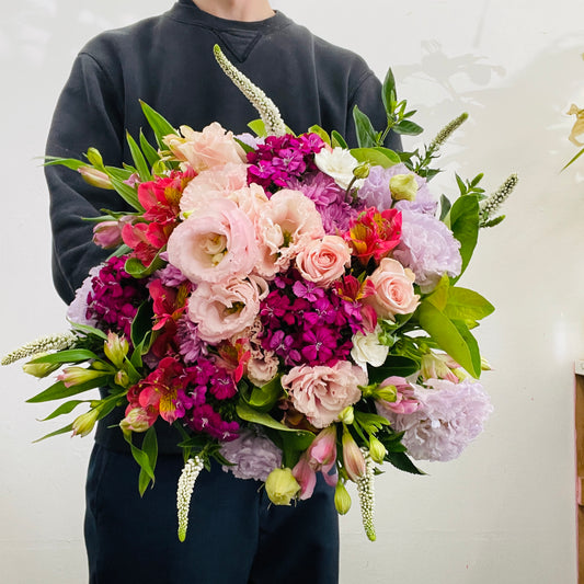 Autumn Harmony bouquet with lisianthus and sweet william – Sandringham florist Melbourne