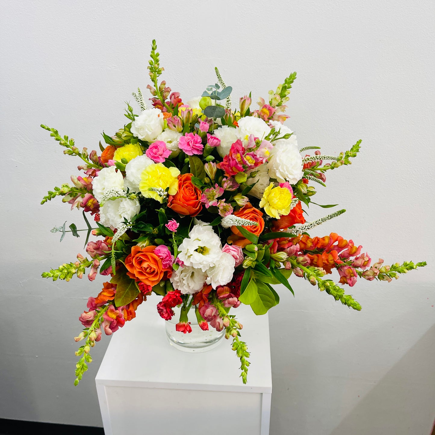 Bright seasonal flowers with roses and lisianthus Melbourne delivery