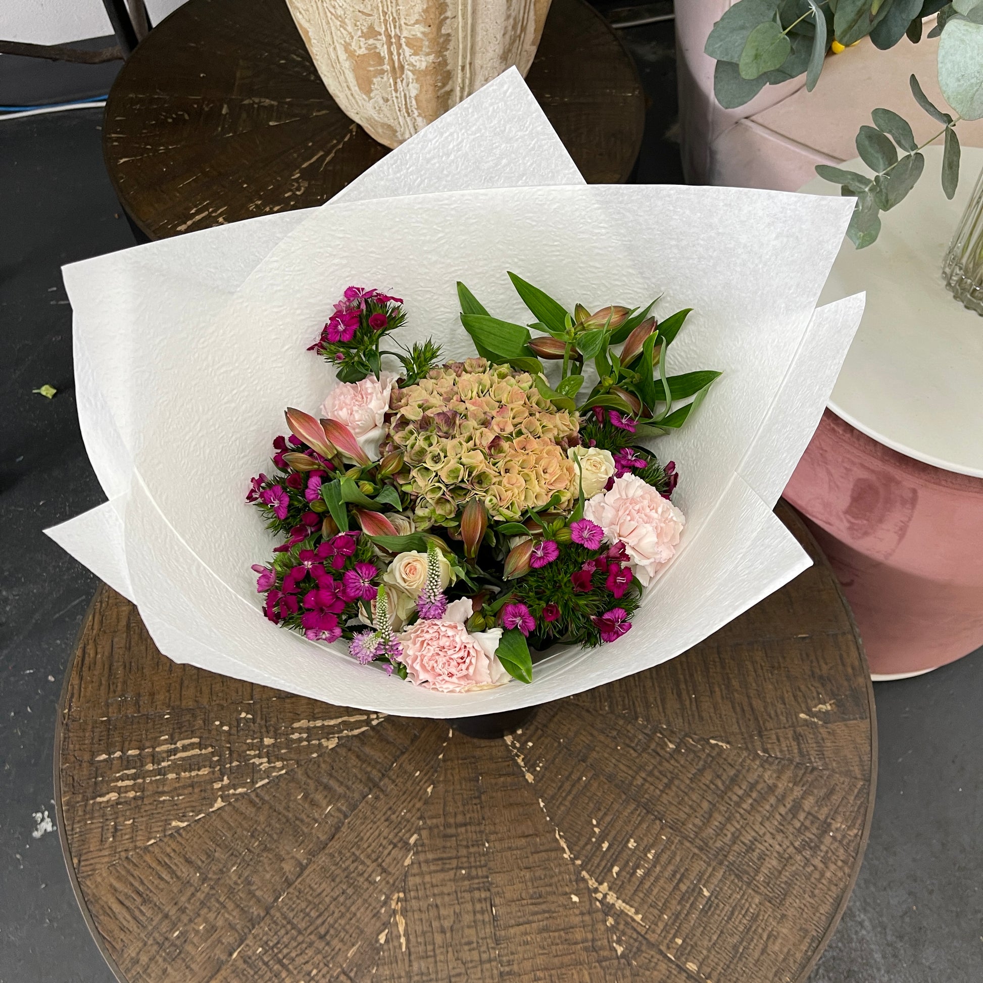 Autumn pink hydrangea bouquet Melbourne florist seasonal flowers