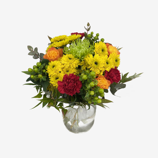 Autumn Bouquet No. 05 with orange, red, yellow, and green flowers made in Sandringham