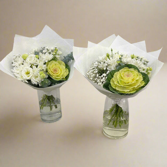 Rounded white and green bouquet made fresh in Sandringham by Adam The Flower Man.