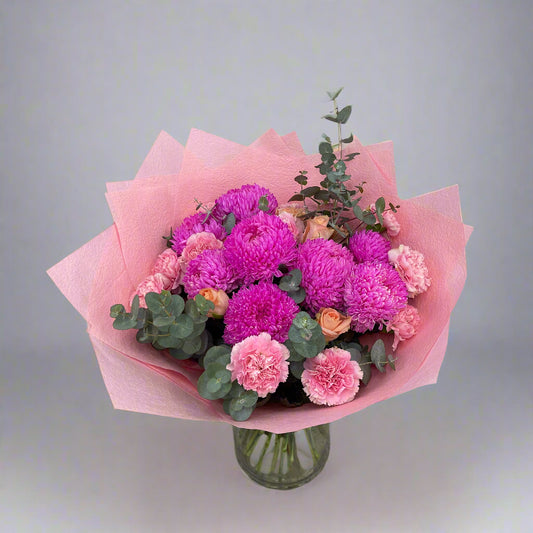 Moonlit Snow bright and soft pink flower bouquet handmade by Sandringham florist.
