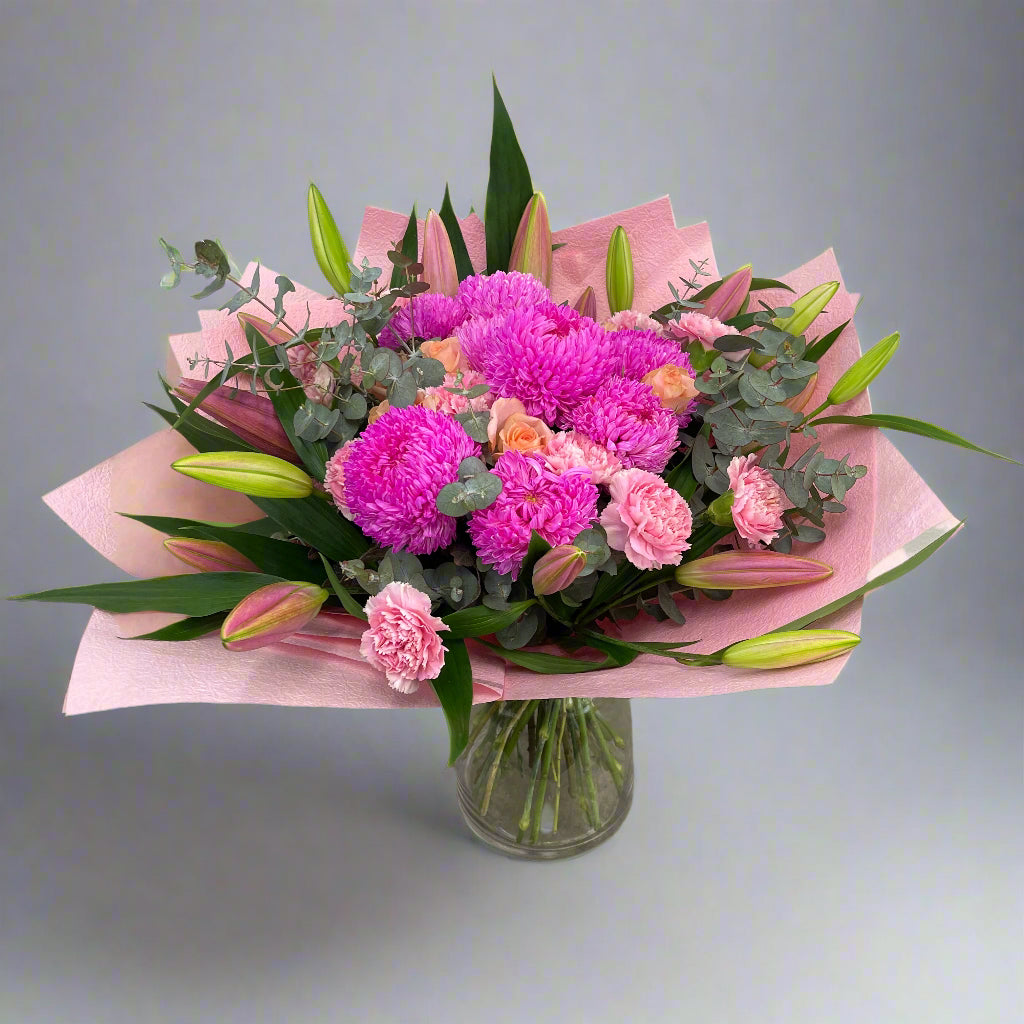 Pink winter flower bouquet — Melbourne florist delivery.