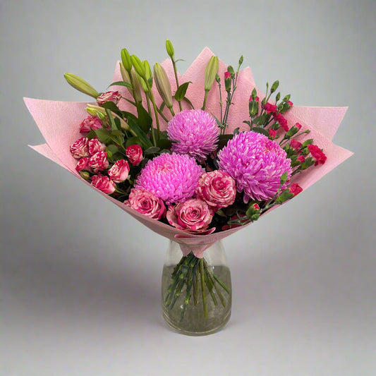 Pinkscape rich pink flower bouquet handmade by Sandringham florist.
