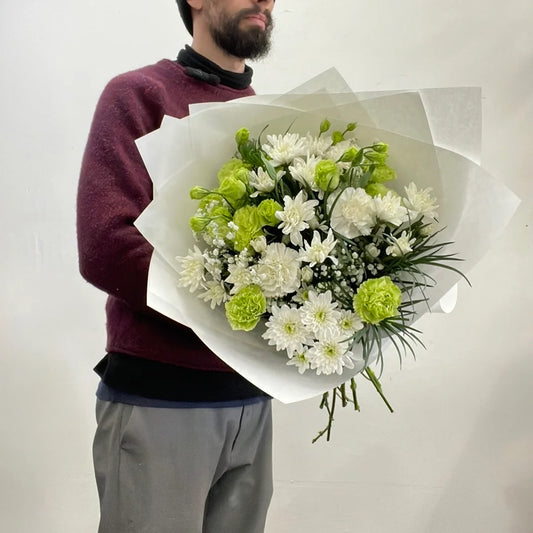 White and green bouquet with seasonal flowers for Melbourne delivery