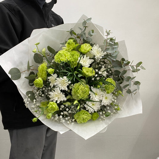 White and green bouquet with seasonal flowers for Melbourne delivery