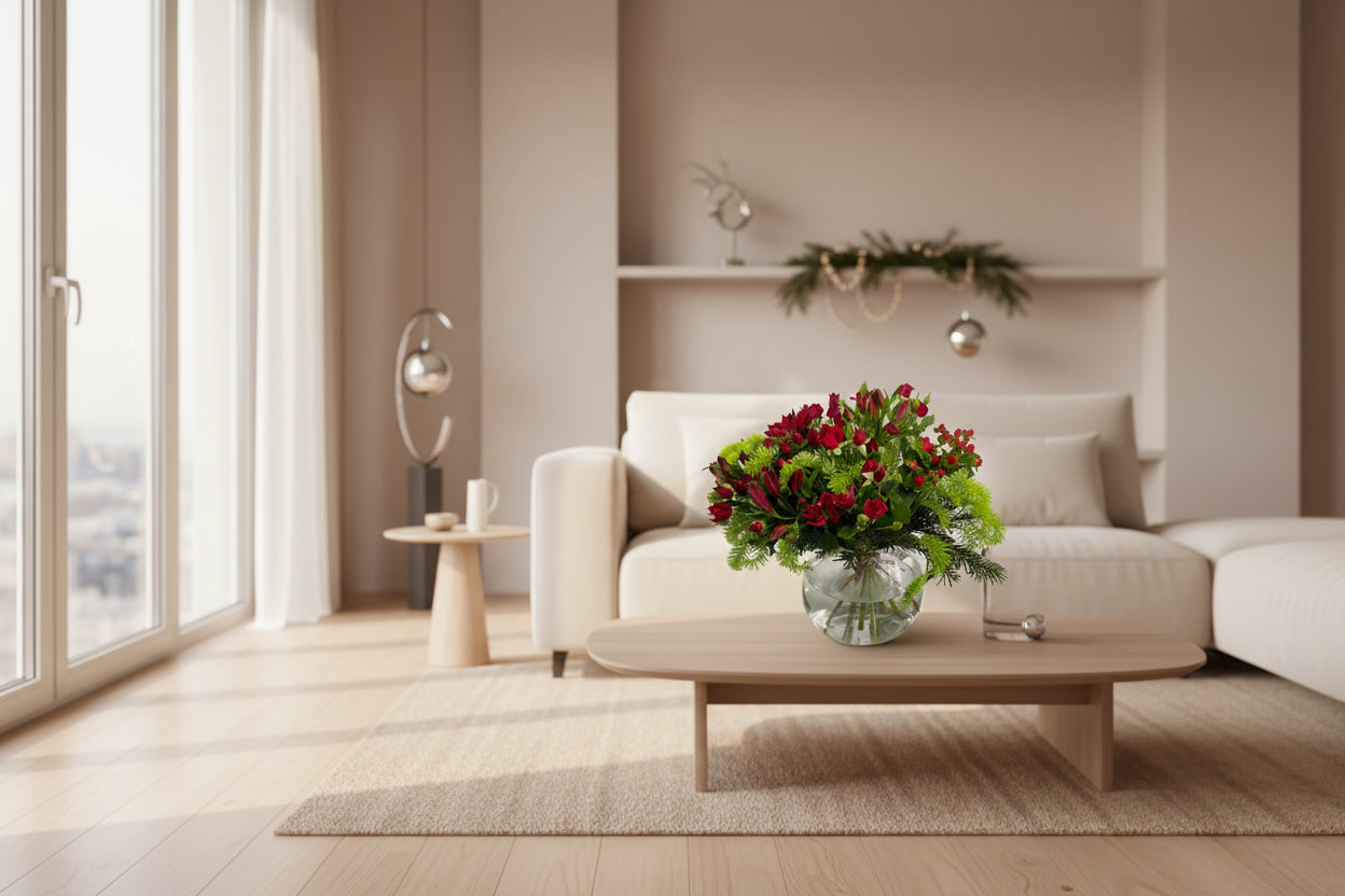 Elegant Christmas bouquet gift in red tones